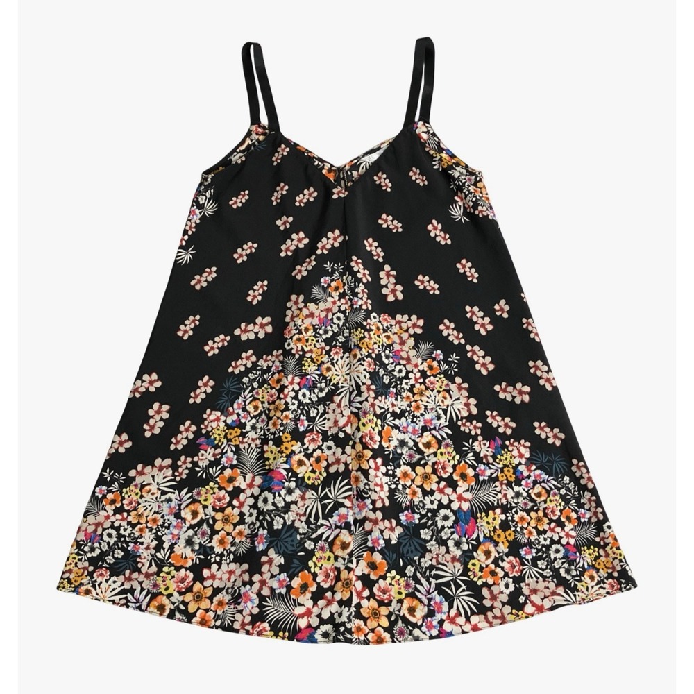 Zara Trafaluc Mini Cami Swing Dress Womens Small Black Floral Slip Boho Festival